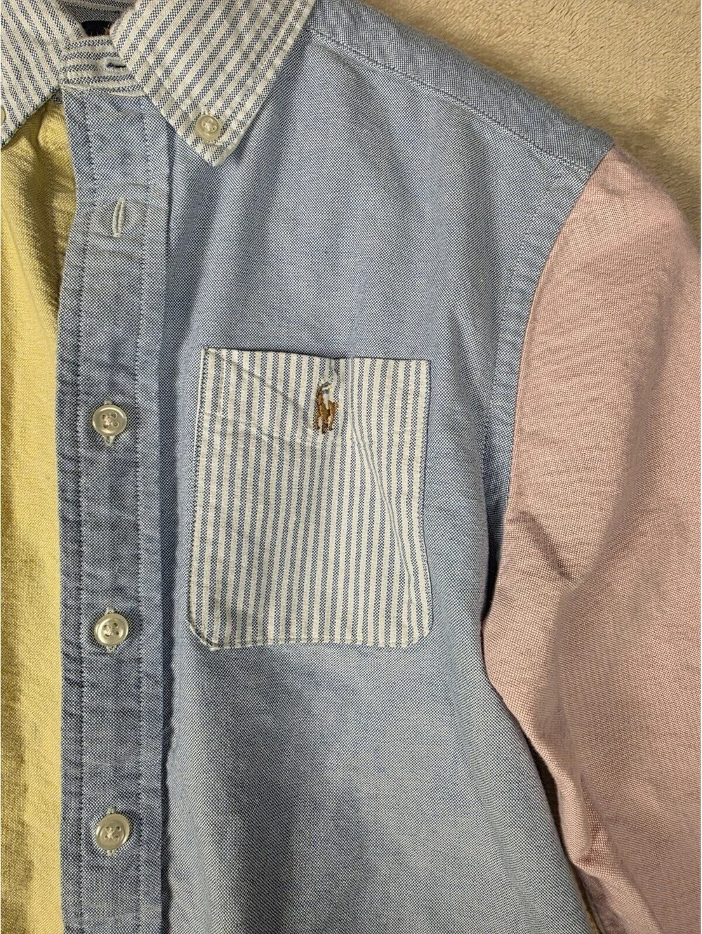 Polo Ralph Lauren COLOR-BLOCK Lo Oxford FUN Shirt Boys Size 10-12/M Pre-owned